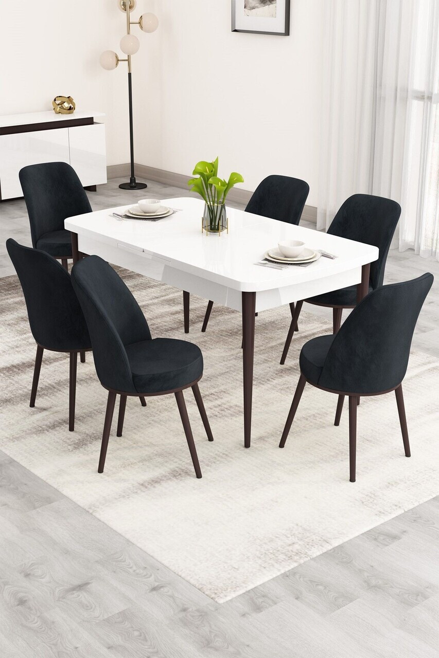 Set masa extensibila si scaune (7 piese), Hanah Home, Nix, Alb / Maro / Antracit
