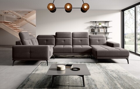 Coltar stanga 6 locuri ELTAP, LT-07SAV, Neviro, 350x201x77 cm, lemn/poliester, gri