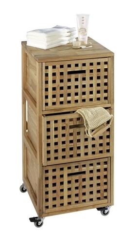 Etajera mobila cu 3 rafturi pentru baie si hol Nordic, Wenko, 41 x 41 x 92 cm, lemn, natur