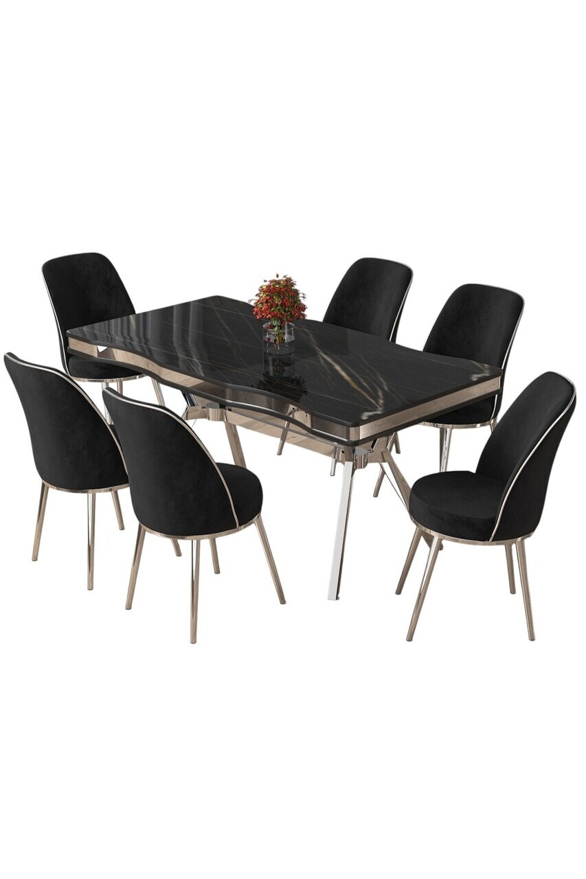 Set masa si scaune (7 piese), Hanah Home, Prah, Sonata / Crom / Negru — imaginea 2