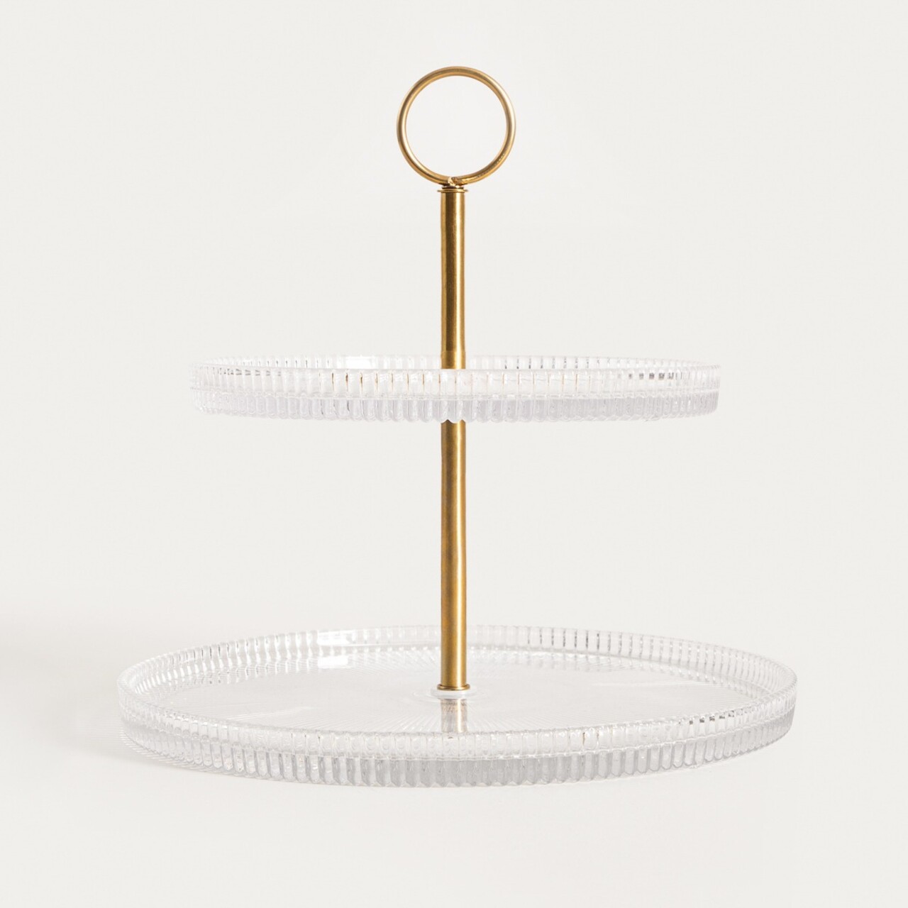 Platou etajat pentru prajituri Lynn, Homla, 19.5/23x25 cm, sticla/inox, auriu/transparent - 1 | YEO