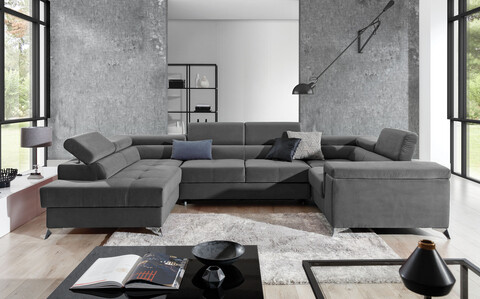 Coltar extensibil stanga 6 locuri ELTAP, Th-72, Thiago, 342x208x88 cm, lemn/poliester, gri inchis