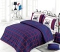Lenjerie de pat dubla Red&Blue, Beverly Hills Polo Club, 4 piese, 240 x 260 cm, 100% bumbac ranforce, albastru/rosu/alb