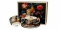 Set 2 cesti cu farfurie Bouquet, Duo, 250 ml, portelan, negru
