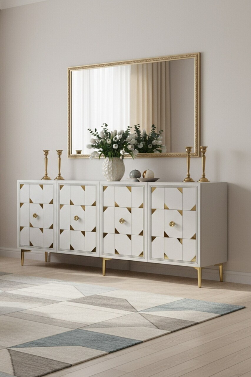 Consola, Hanah Home, Moka 150, 150x75x32 cm, Alb/Auriu — imaginea 3