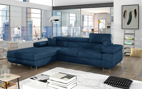 Coltar extensibil stanga 4 locuri ELTAP, Armd-64, Armando, 289x203x85 cm, lemn/poliester, albastru inchis