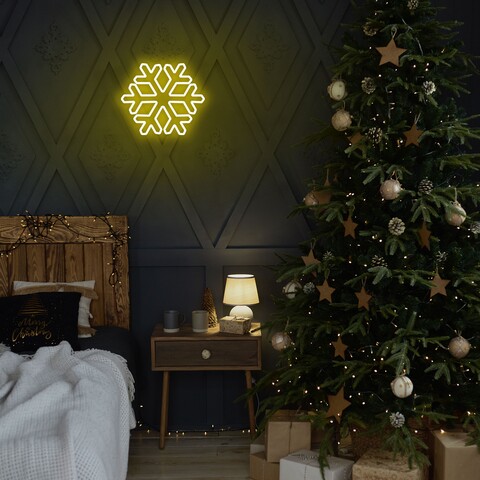 Lampa de perete Snowflake, Neon Graph, 30x26x2 cm, galben