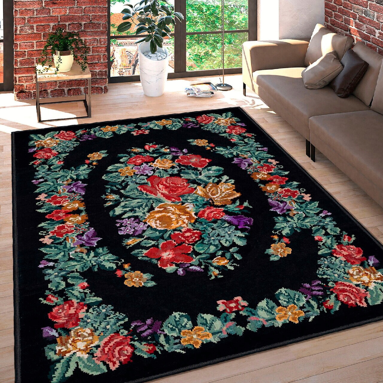 Covor Woosonıl084 180x280 cm Bumbac Roșu / Portocaliu / Verde / Negru