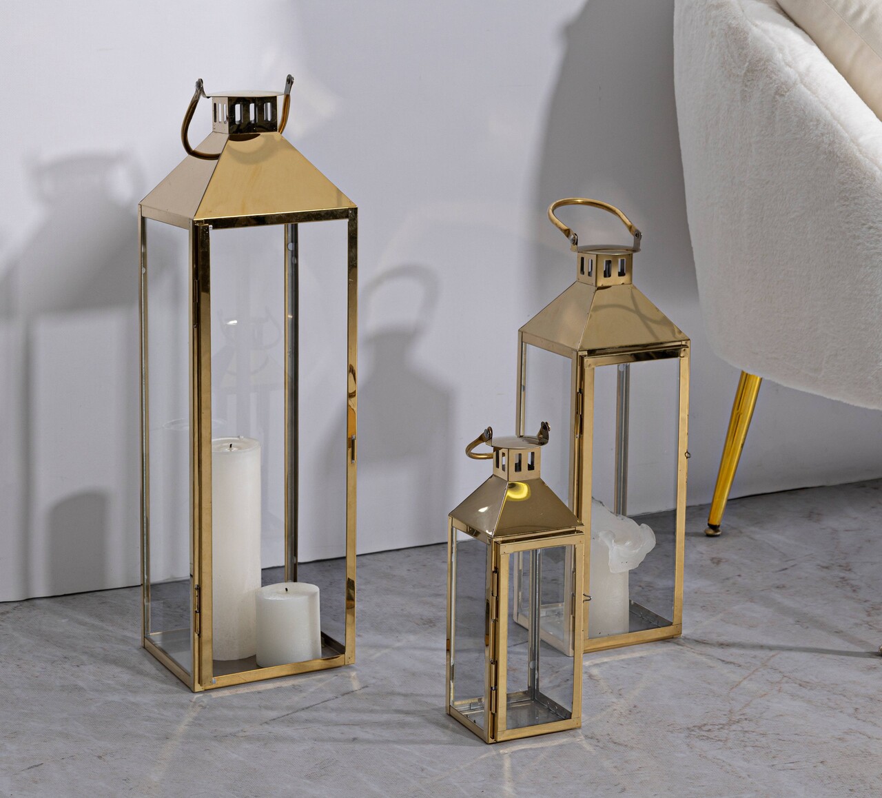 Set 3 felinare Gold, Mauro Ferretti, 18x19x61 cm, fier/sticla, auriu - 2 | YEO