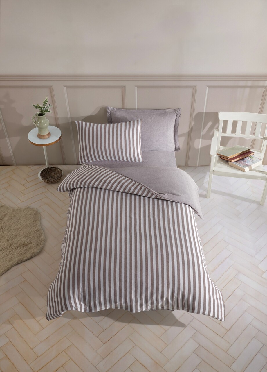 Lenjerie de pat pentru o persoana, Road Potlu - Brown, EnLora Home, 70% bumbac/30% poliester
