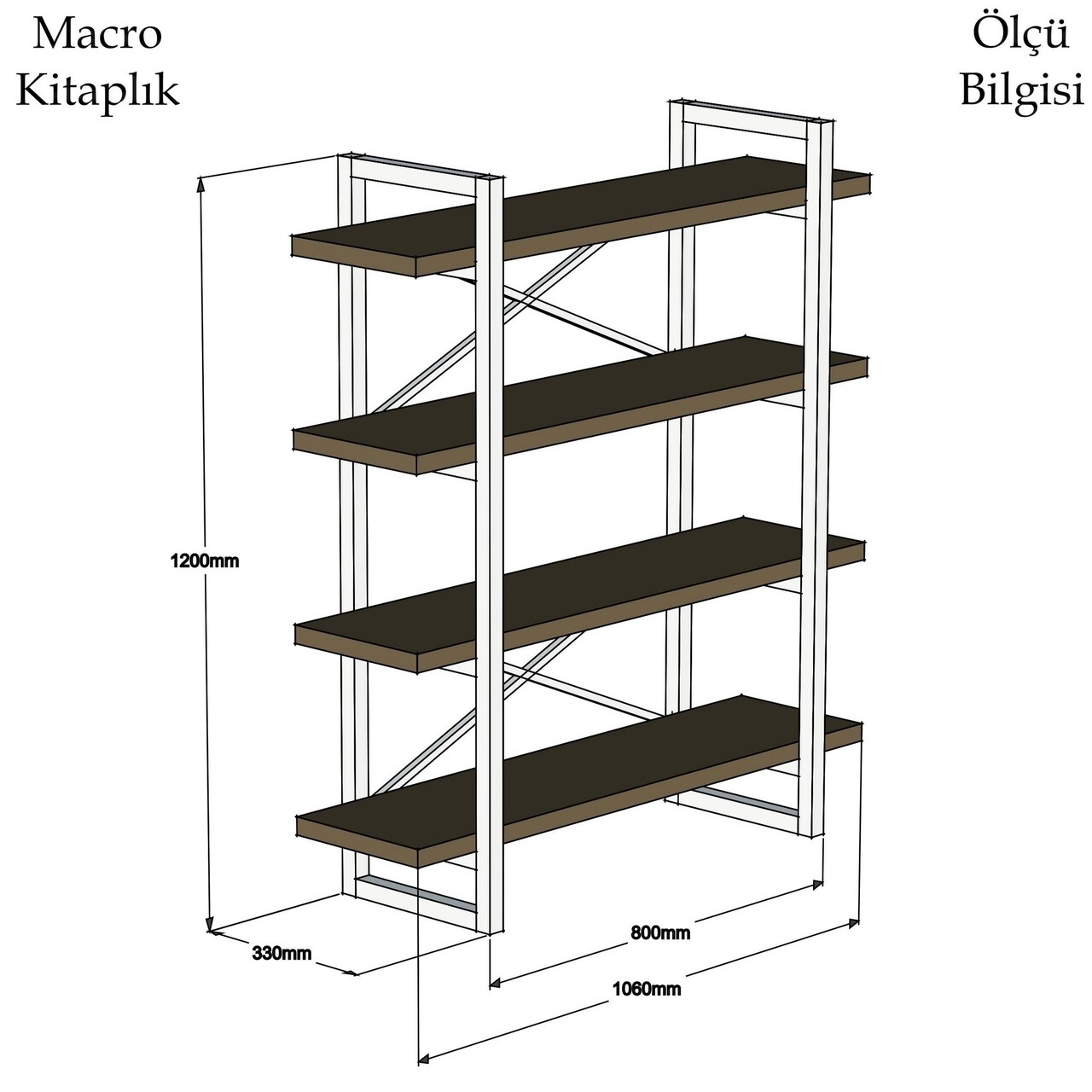 Biblioteca Makro, Puqa Design, 106x33x120 cm, maro/negru