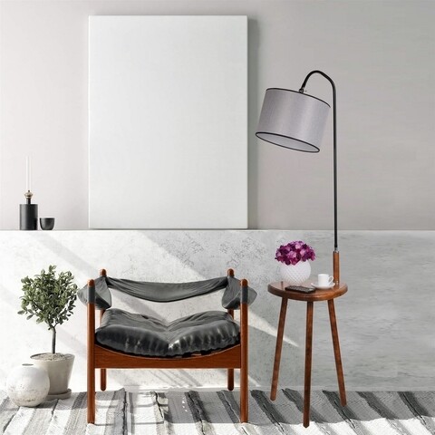 Lampadar cu masuta, Luin, 8272-8, E27, 60 W, metal/lemn/textil 8272-8