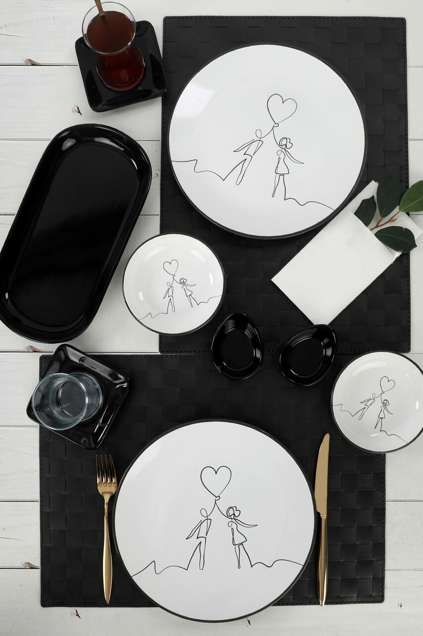 Set de mic dejun, Keramika, 275KRM1601, Ceramica, Alb/Negru