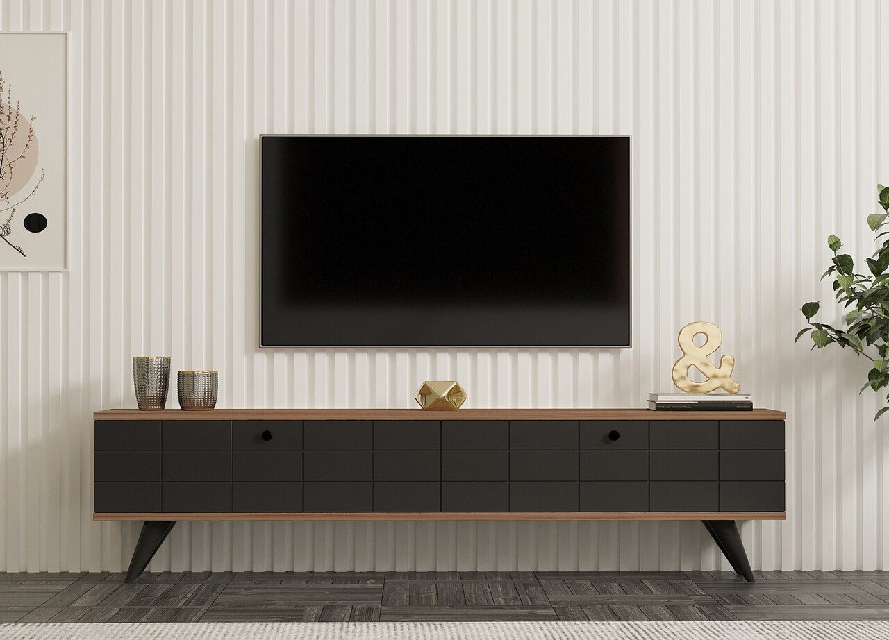 Comoda TV, Puqa Design, Alberi, 160x35x25 cm, PAL, Pin Atlantic / Antracit - 2 | YEO