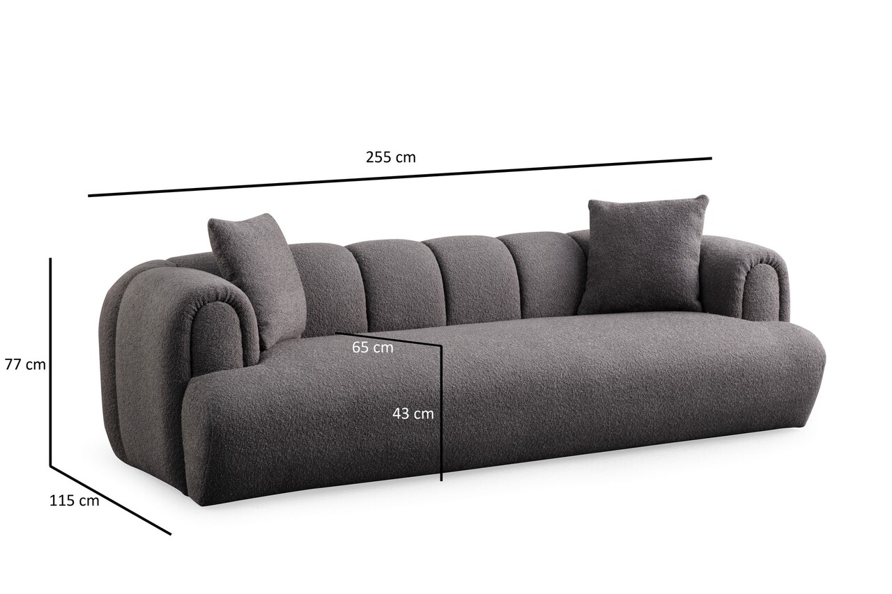 Canapea 3 locuri, Atelier del Sofa, 560ARE1545, Lemn de fag / PAL, Antracit