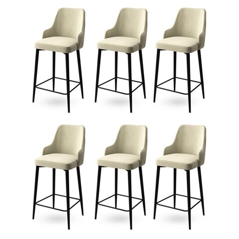 Set scaune de bar 6 piese, Charlotte, Enox, Metal, Crem/Negru