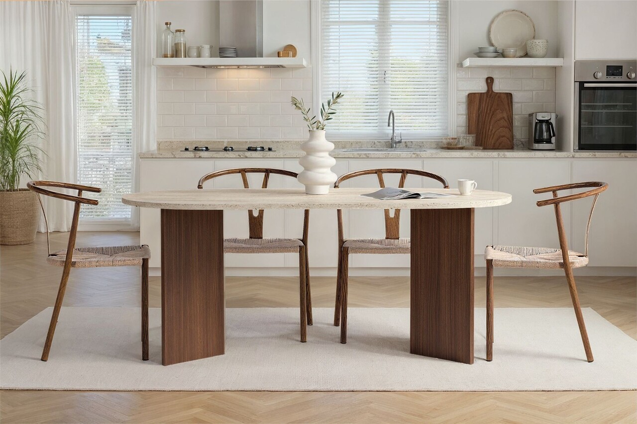 Masa, Nordure, Sablin, 180x75x90 cm, Travertin / Nuc - imagine 2