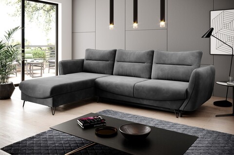 Coltar extensibil stanga 3 locuri ELTAP, LT-06LO, Silva, 276x201x100 cm, lemn/poliester, gri inchis