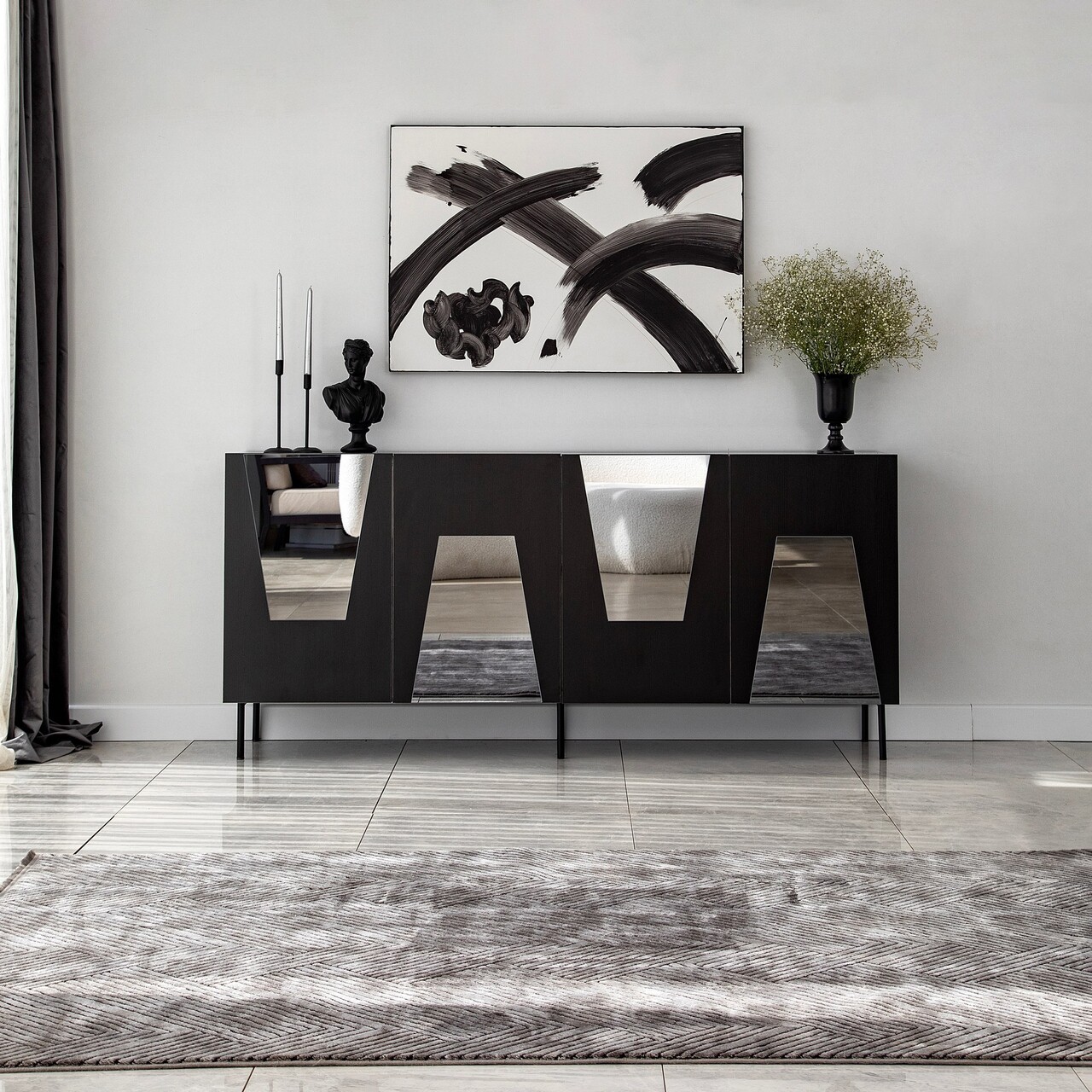 Consola, Neostill, Venice, 180x80x40 cm, PAL, Negru / Fume - 1 | YEO