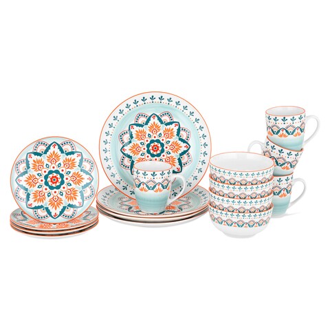Serviciu de masa 16 piese, mandala, portelan, multicolor