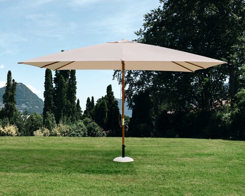 Umbrela pentru gradina/terasa Syros, Bizzotto, 300 x 300 x 270 cm, stalp Ø48 mm, lemn/poliester, natural