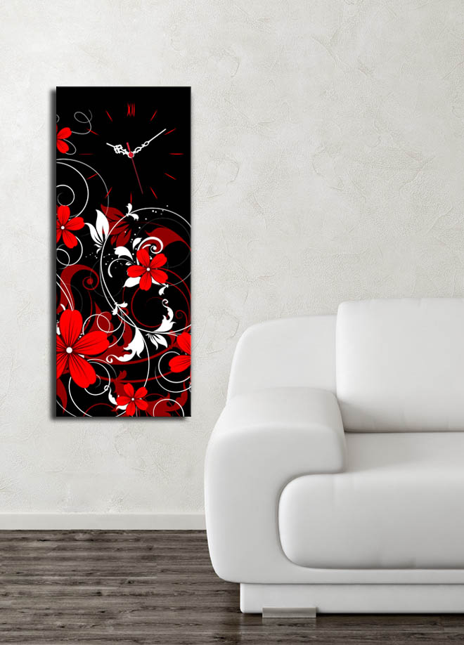 Ceas de perete, 3070CS-28, PÂNZĂ DIN PIELE ÎNTOARSĂ, 30 x 70 cm, Multicolor