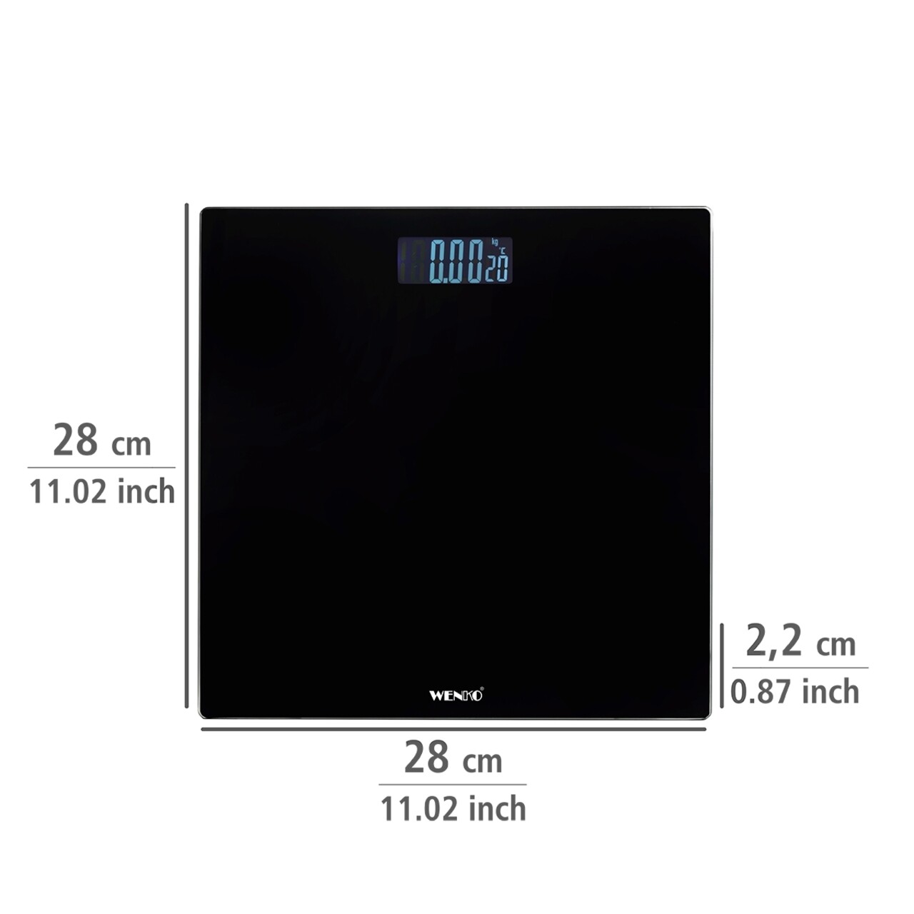 Cantar de baie LCD, Wenko, 28x28x2.2 cm, sticla/ABS, negru - view 9