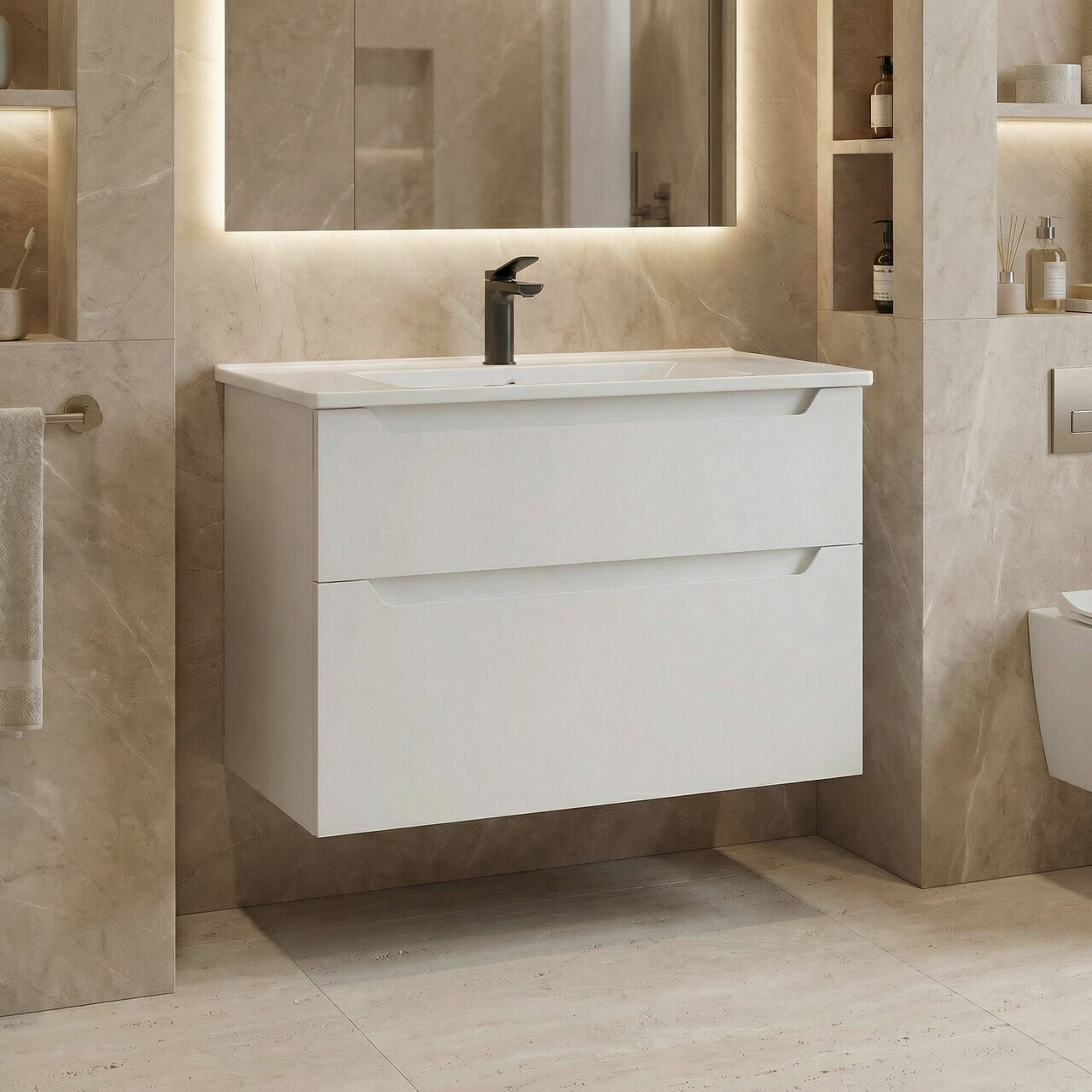 Dulap de baie cu chiuvetă, Hanah Home, Messina 85 v2, Alb mat — imaginea 2