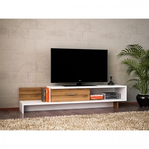 Comoda TV, Wooden Art, Wrap White Walnut, 161.8×30.6×39 cm mezoni.ro