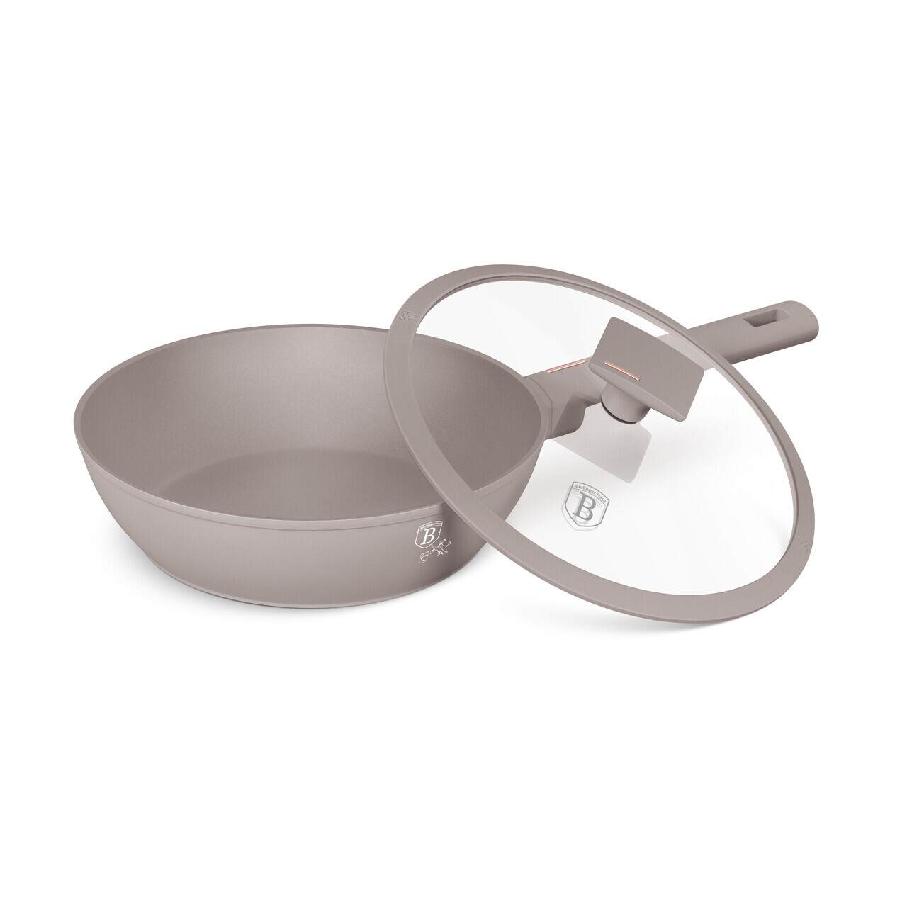 Tigaie adanca cu capac Berlinger Haus, Taupe, 24 cm, 2.3 L, aluminiu forjat, taupe mat - imagine 6