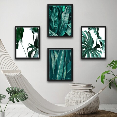 Set 4 tablouri decorative, Leaf Set, PAL, Hartie, Multicolor Bystag