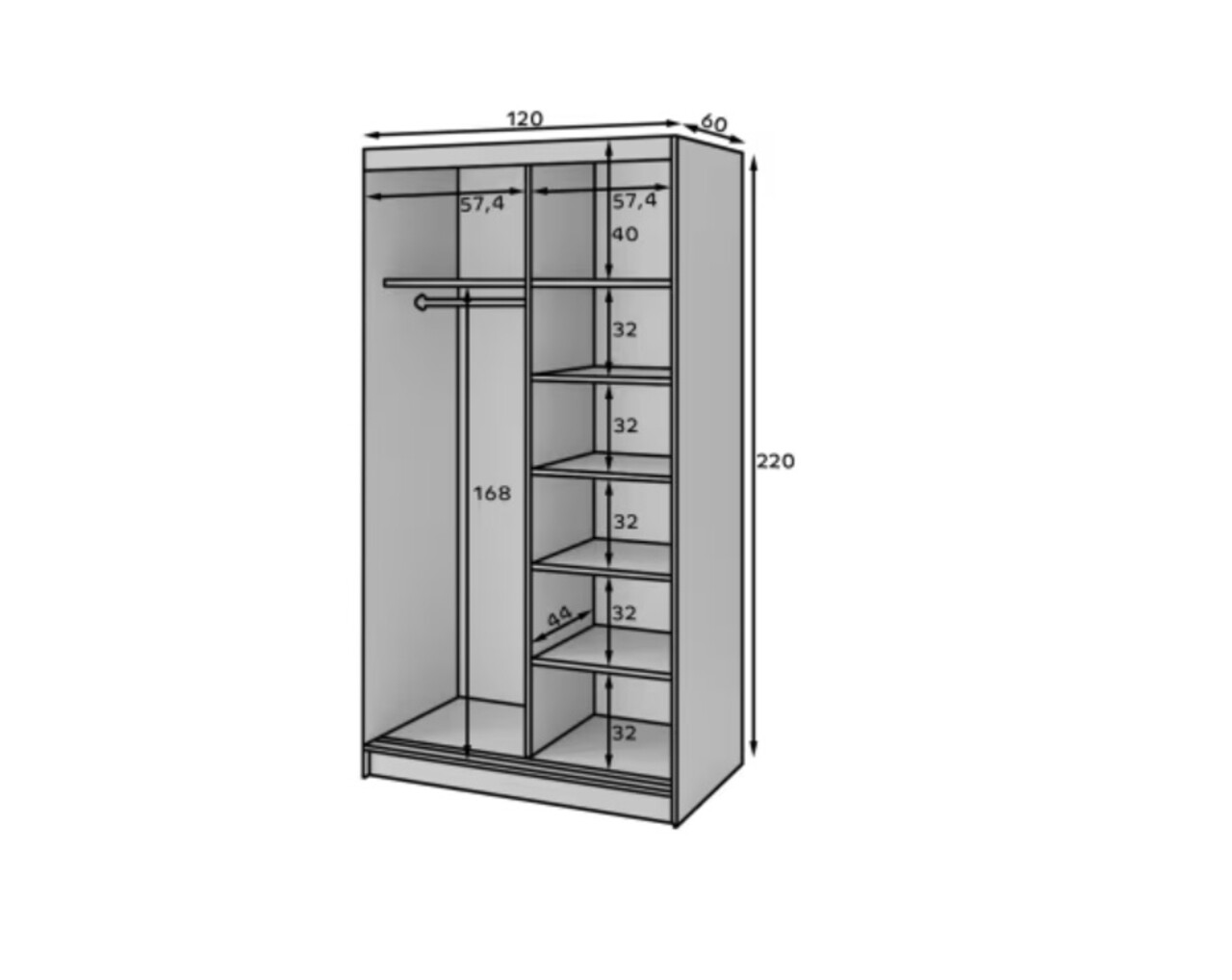 Dulap pentru haine ELTAP, Prescco II, 120x60x220 cm, MDF/ABS, negru