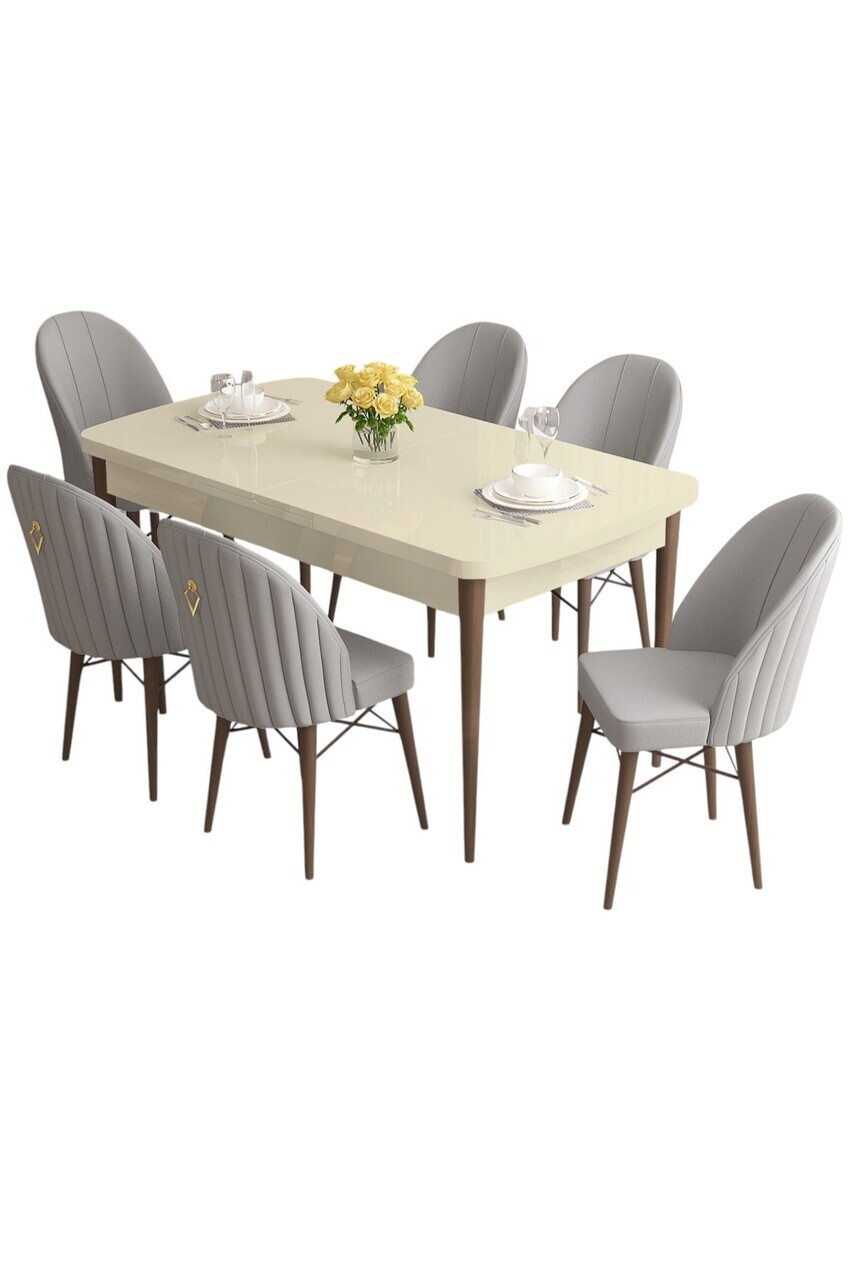 Set masa extensibila si scaune (7 piese), Hanah Home, Roz, Crem / Nuc / Gri — imaginea 2