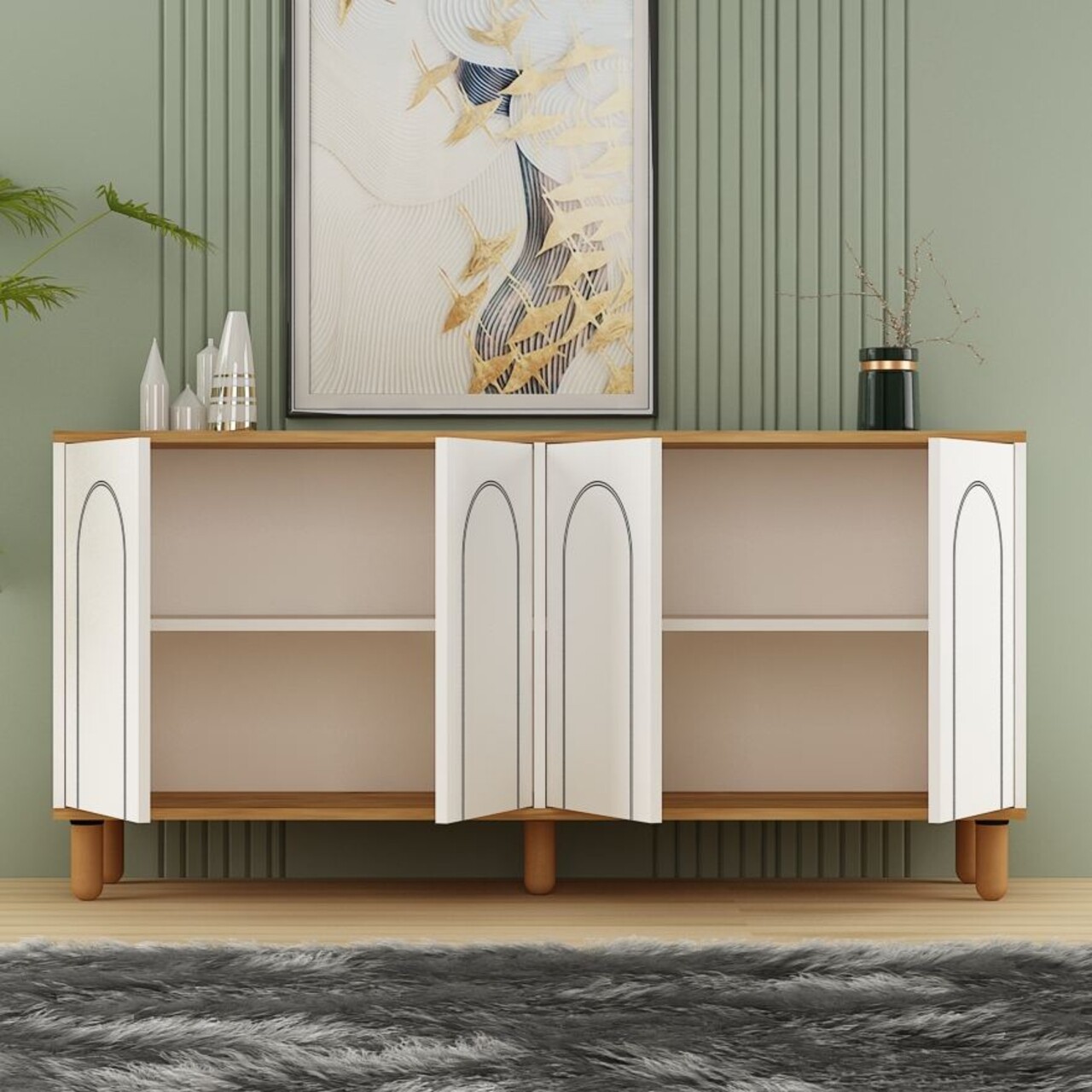 Consola, Hanah Home, Fayron, 150x73x36 cm, PAL, Stejar Safir / Alb - imagine 3