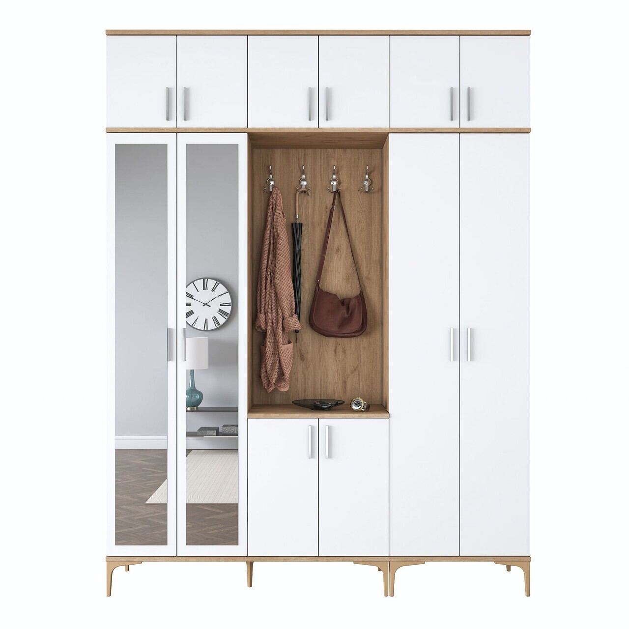 Cuier de perete, Hanah Home, EA155, 180x240x37.5 cm, PAL melaminat, Nuc/Alb - view 9