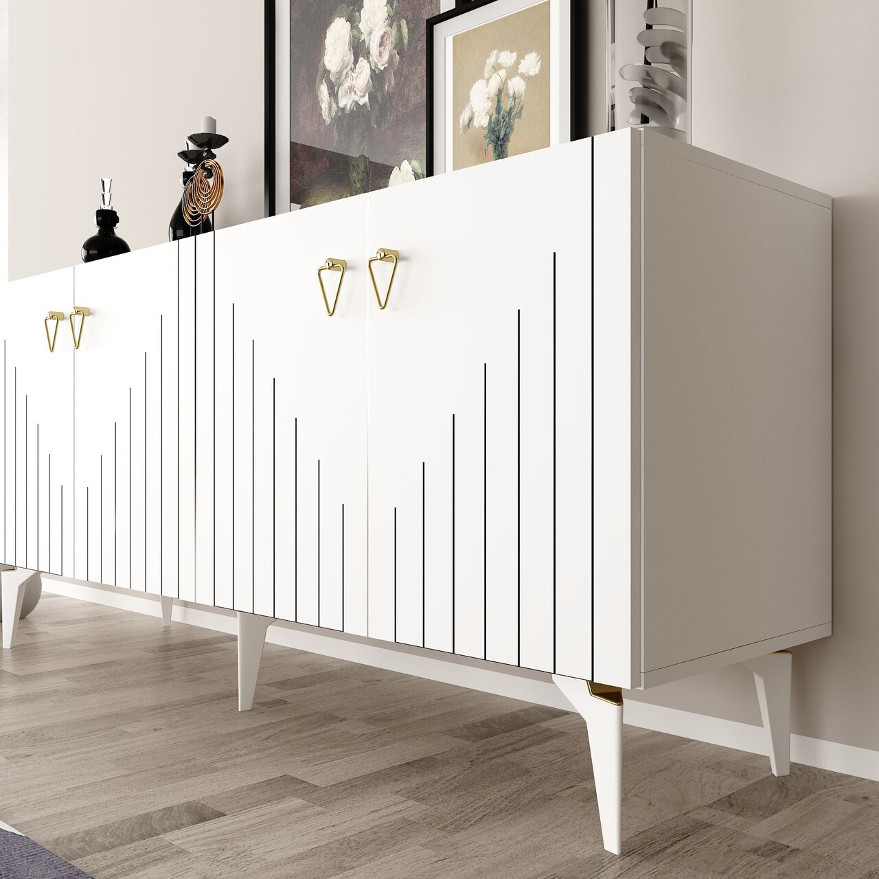 Consola, Hanah Home, Meda, 150x79x40 cm, PAL , Alb/Auriu - view 3