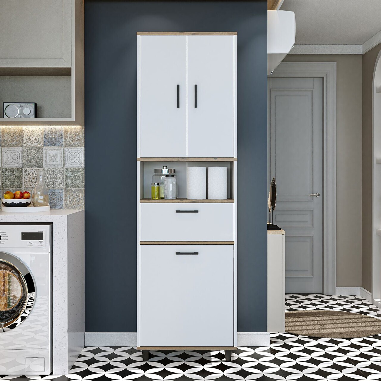 Dulap multifunctional, Hanah Home, 2531, 60x200x35 cm, PAL MELAMINAT, Pin Atlantic / Alb — imaginea 2