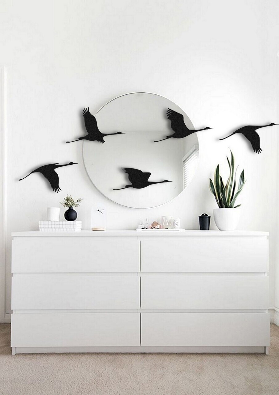 Set de accesorii decorative de perete din metal, DK-FLY-BR104, Diametru oglindă: 50 cm, Negru — imaginea 2