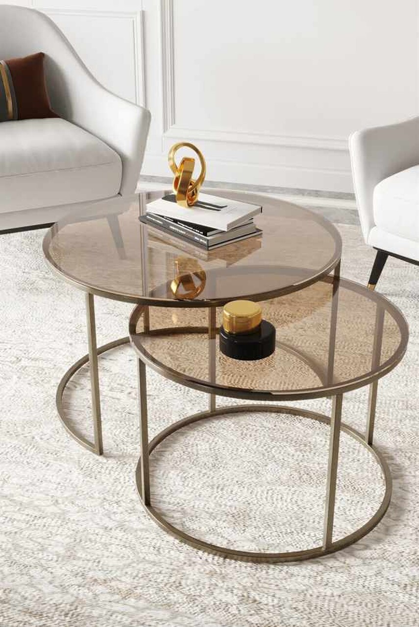 Set masute de cafea, Hanah Home, Milas 60, Maro antichizat