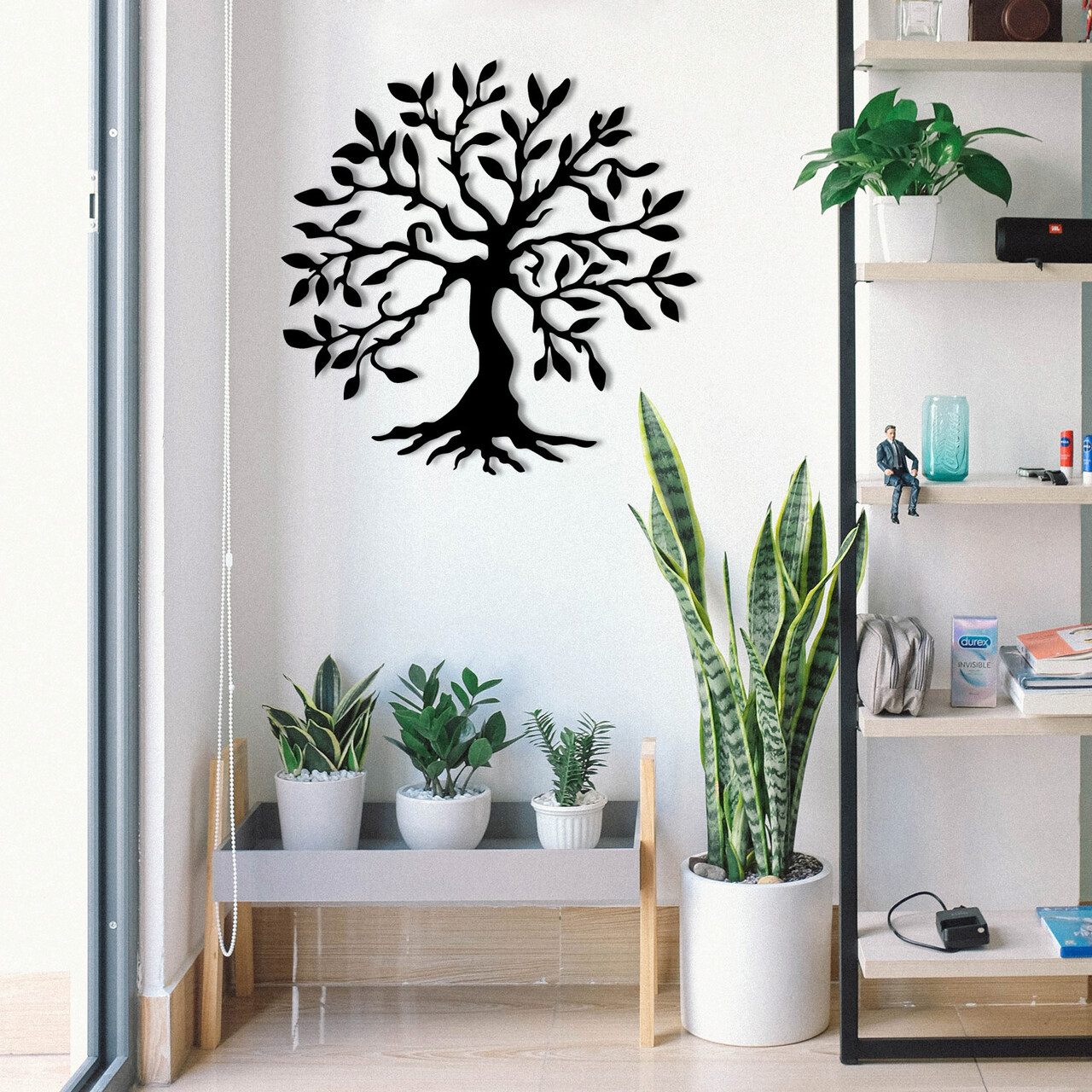 Decoratiune de perete, Tree Metal Wall Decor, Metal, Cadru: 100% LEMN (grosime: 3 cm), Negru