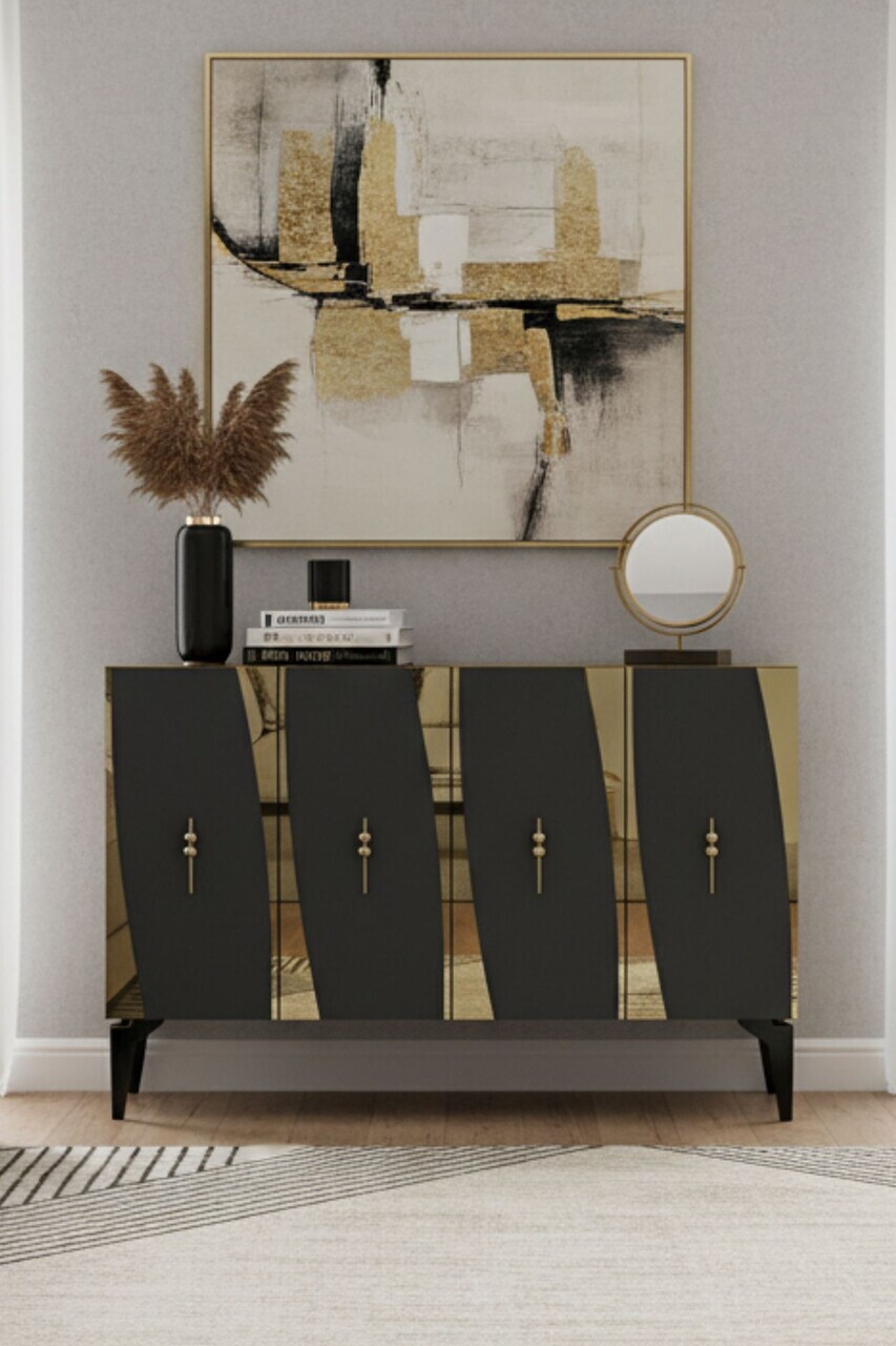 Consola, Hanah Home, Elips 120, 120x75x32 cm, Antracit / Aur — imaginea 3