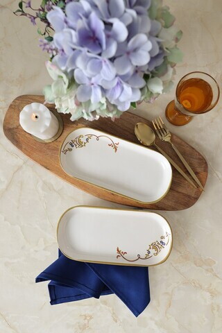 Set platouri servire, Hermia, 275KRM2650, Dimensiune: 26 x 12 cm (2 bucăți), Crem