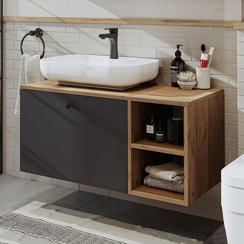 Dulap de baie cu chiuvetă, Hanah Home, 2515, MDF, Pin Atlantic / Antracit