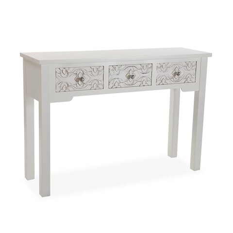 Consola cu 3 sertare Rowe, Versa, 110 x 34.5 x 75 cm, lemn, alb