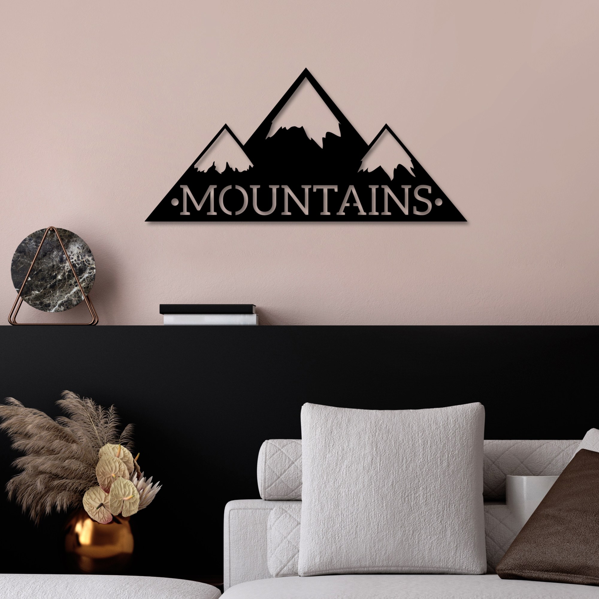 Decoratiune de perete, Mountains, Dimensiune: 62 x 30 cm , Negru