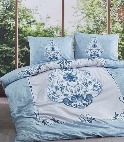 Lenjerie de pat dubla King Size, 4 piese, The Club Cotton, Sarai, bumbac ranforce, 145 TC, bleu