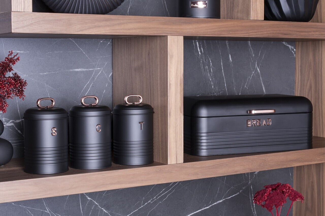 Set cutie pentru paine si 3 recipiente Berlinger Haus, Black Rose, 42.5x23x16 cm, otel carbon, negru - imagine 3