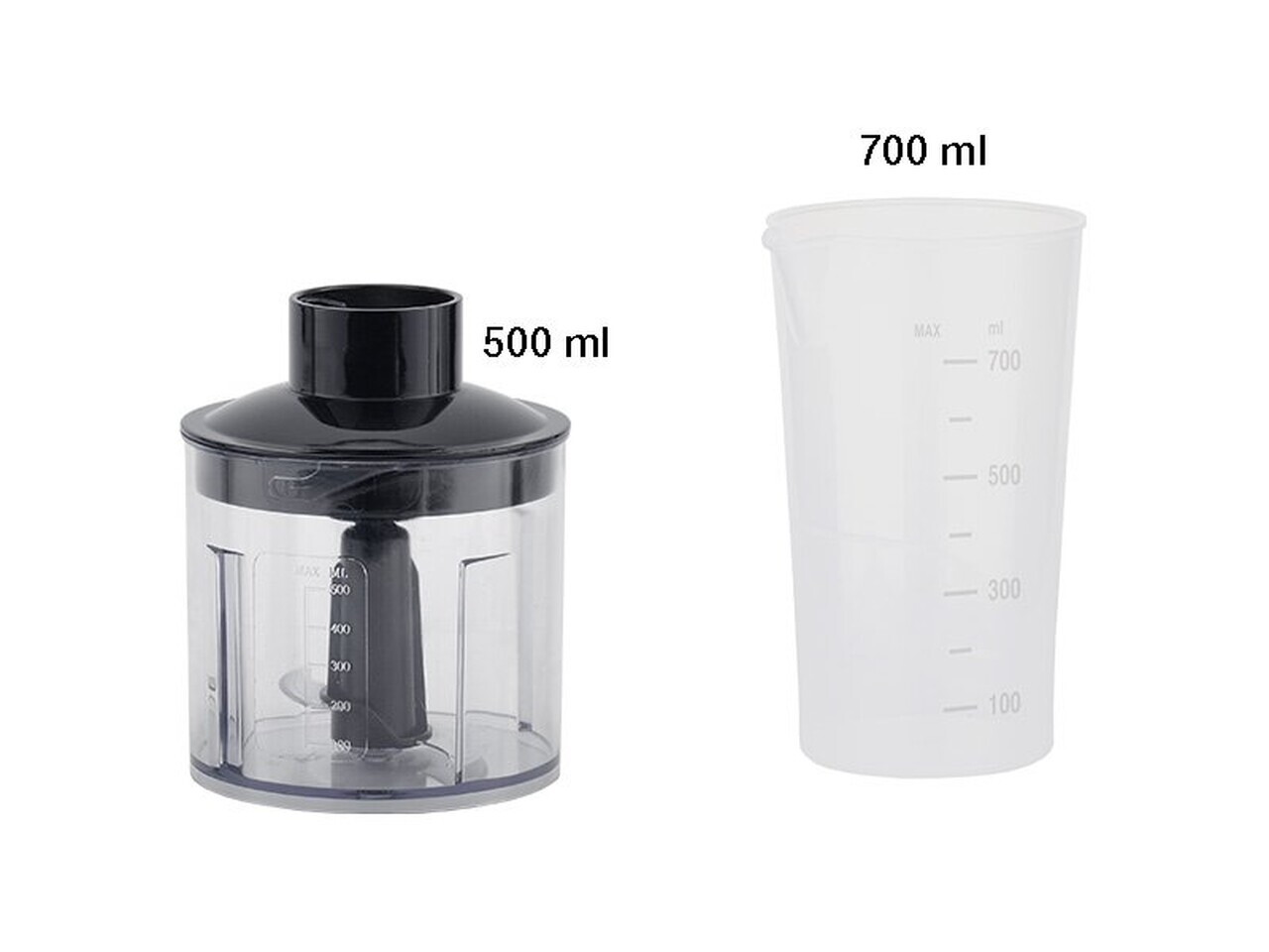 Set blender 4 in 1 Beper, 6.5x38 cm, 700-1000W, 500 ml/700 ml, ABS/inox, negru/transparent - view 3