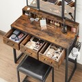 Masa de toaleta cu oglinda si taburet / masuta dressing, Vasagle Industrial, 90x40x141 cm, PAL/oglinda, maro