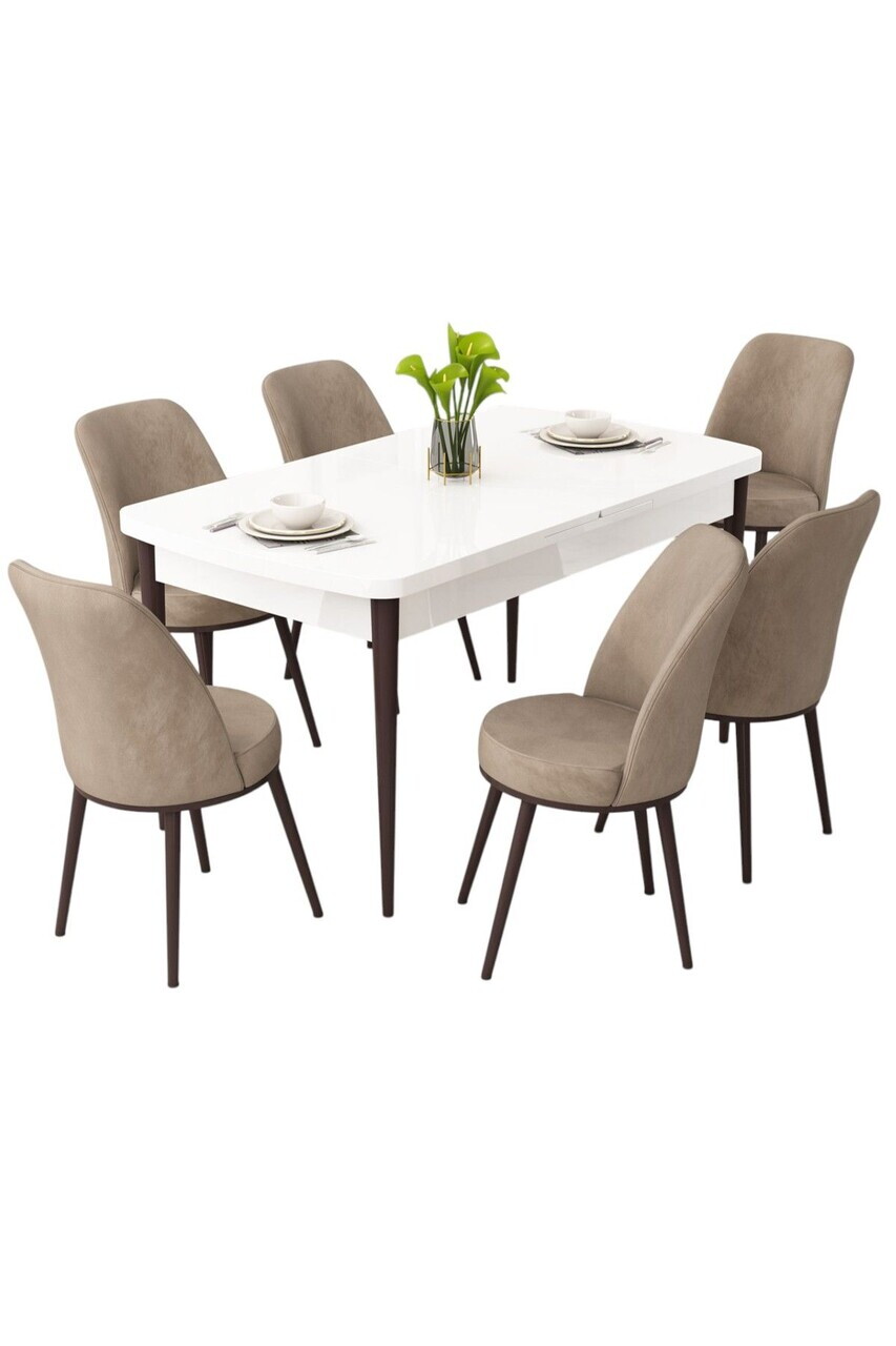Set masa extensibila si scaune (7 piese), Hanah Home, Rax, Alb / Maro / Cappuccino — imaginea 2